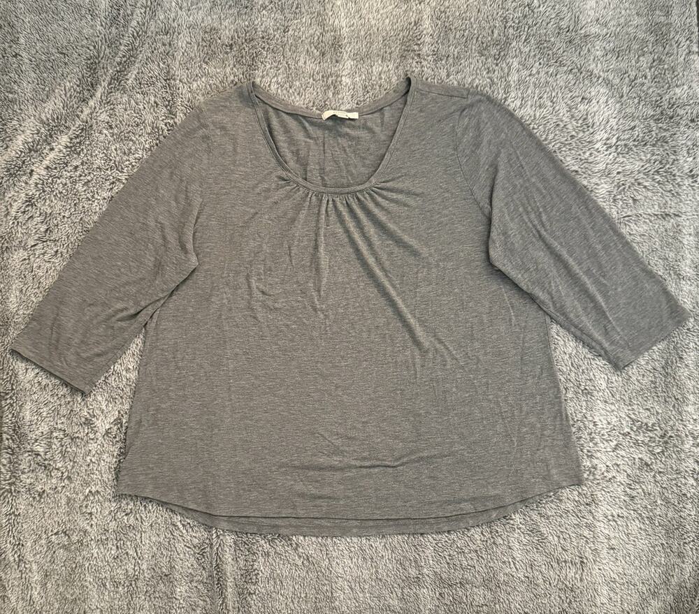 Sejour Gray Solid Knit Scoop Neck Pullover 3/4 Sleeve Stretch Blouse Plus 3X